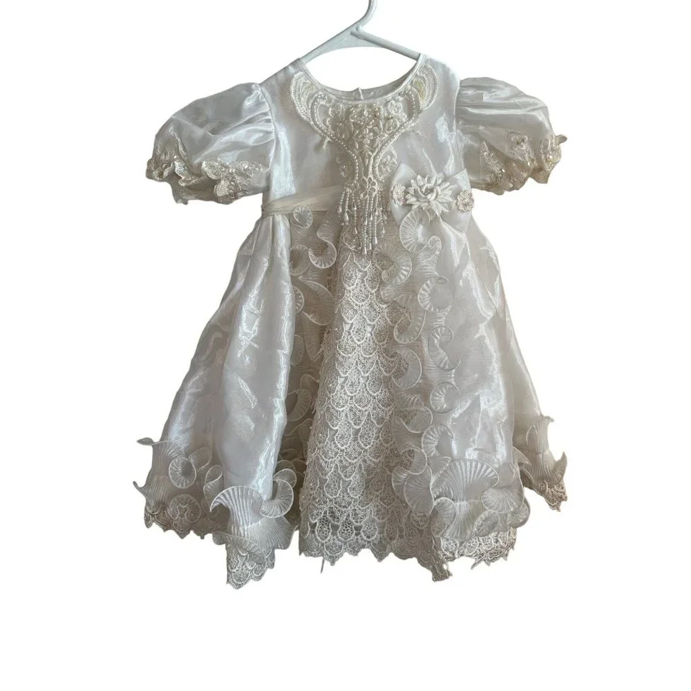 Baptism Christening Baby Girl Dress Newborn Size 0 Vintage Victorian White Bapti - Picture 2 of 12